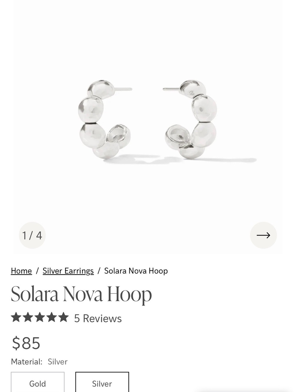 LN Julie Vos Silver Earrings Solara Nova Hoop